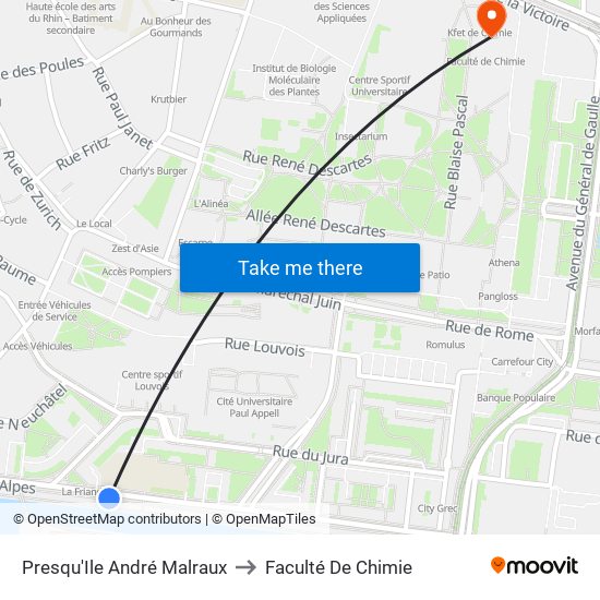 Presqu'Ile André Malraux to Faculté De Chimie map