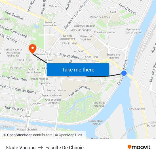 Stade Vauban to Faculté De Chimie map
