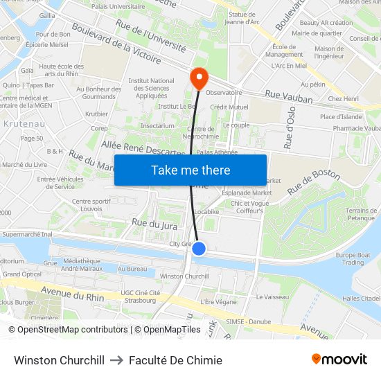 Winston Churchill to Faculté De Chimie map