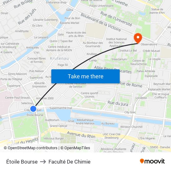 Étoile Bourse to Faculté De Chimie map