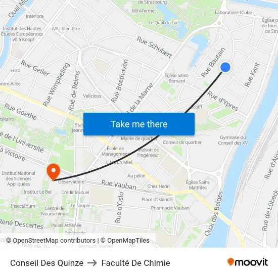 Conseil Des Quinze to Faculté De Chimie map