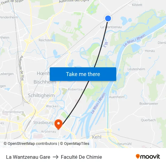 La Wantzenau Gare to Faculté De Chimie map