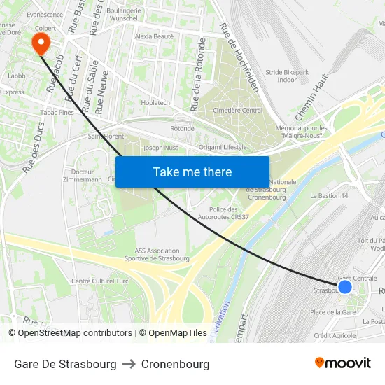 Gare De Strasbourg to Cronenbourg map