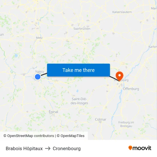 Brabois Hôpitaux to Cronenbourg map