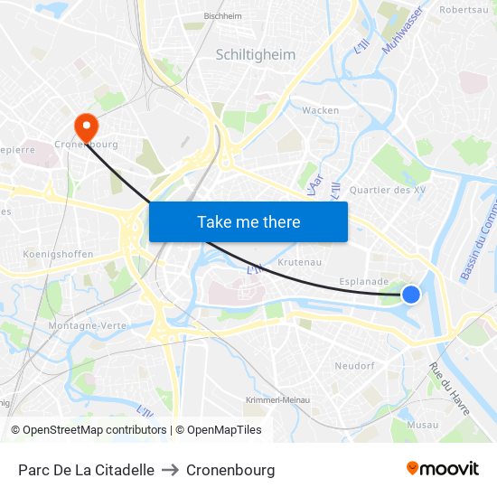 Parc De La Citadelle to Cronenbourg map