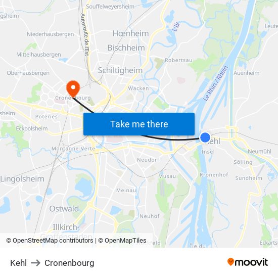 Kehl to Cronenbourg map