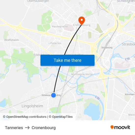 Tanneries to Cronenbourg map