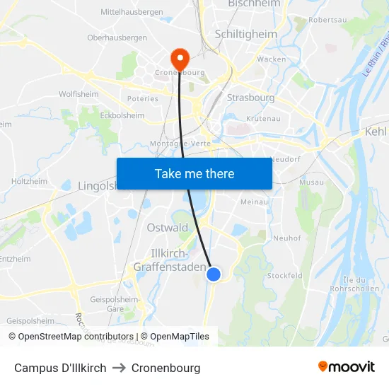 Campus D'Illkirch to Cronenbourg map