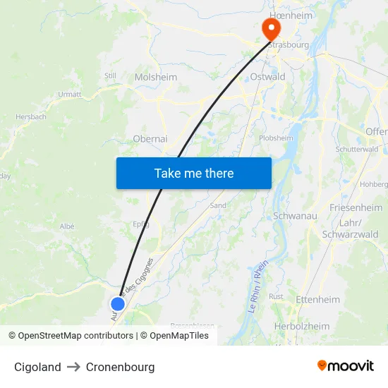 Cigoland to Cronenbourg map
