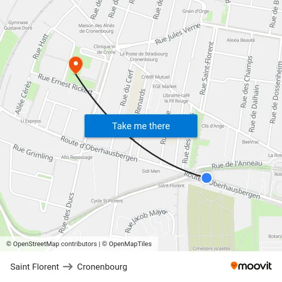 Saint Florent to Cronenbourg map