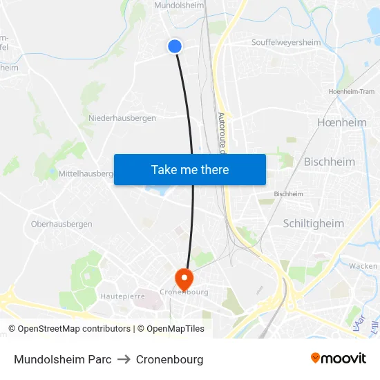 Mundolsheim Parc to Cronenbourg map