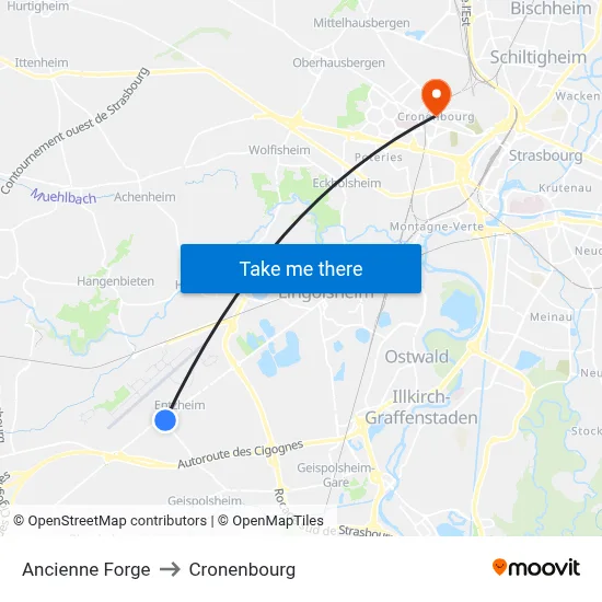 Ancienne Forge to Cronenbourg map