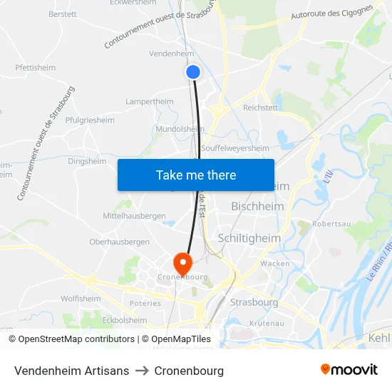 Vendenheim Artisans to Cronenbourg map