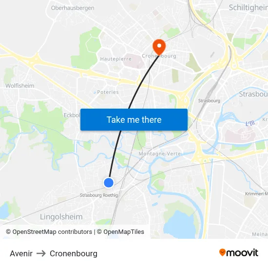 Avenir to Cronenbourg map