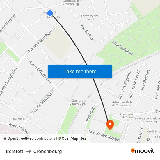 Berstett to Cronenbourg map