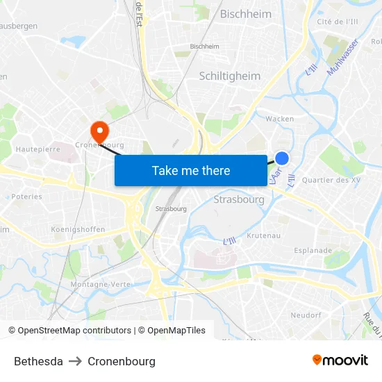 Bethesda to Cronenbourg map