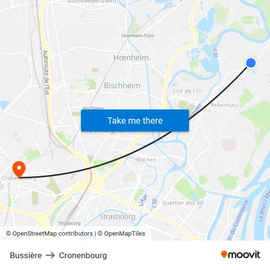 Bussière to Cronenbourg map