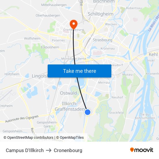Campus D'Illkirch to Cronenbourg map