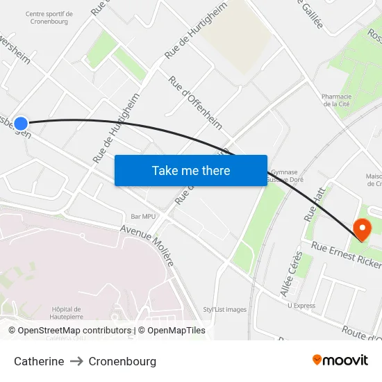 Catherine to Cronenbourg map