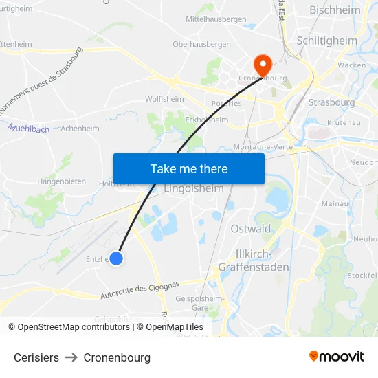 Cerisiers to Cronenbourg map
