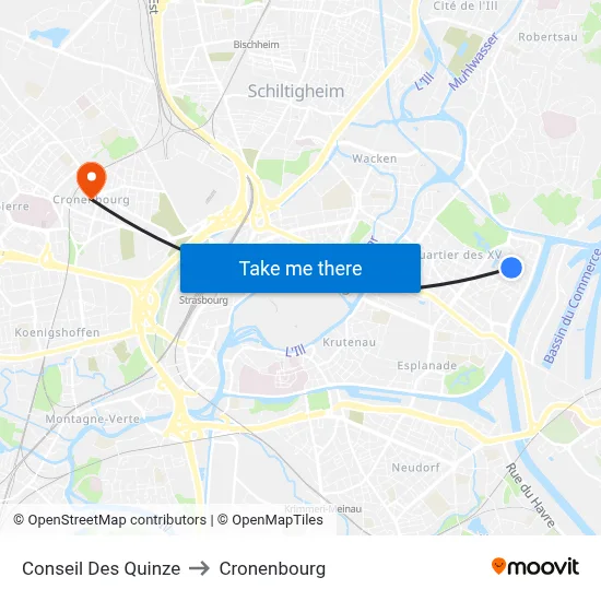 Conseil Des Quinze to Cronenbourg map