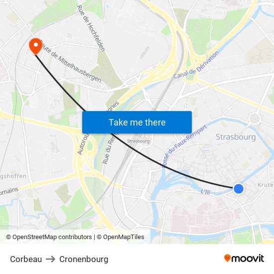 Corbeau to Cronenbourg map