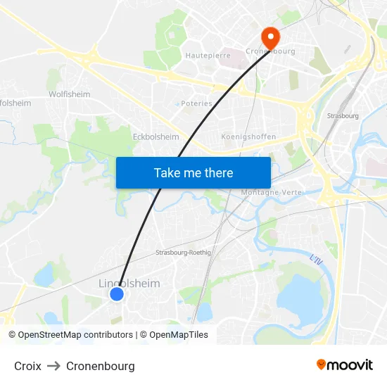 Croix to Cronenbourg map