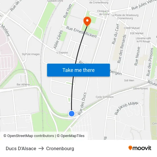 Ducs D'Alsace to Cronenbourg map