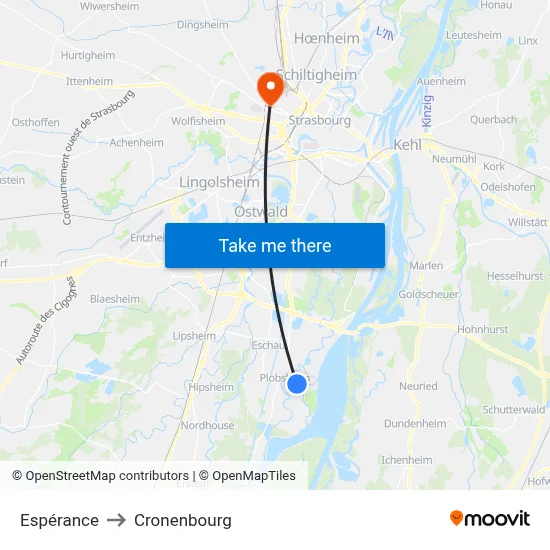 Espérance to Cronenbourg map