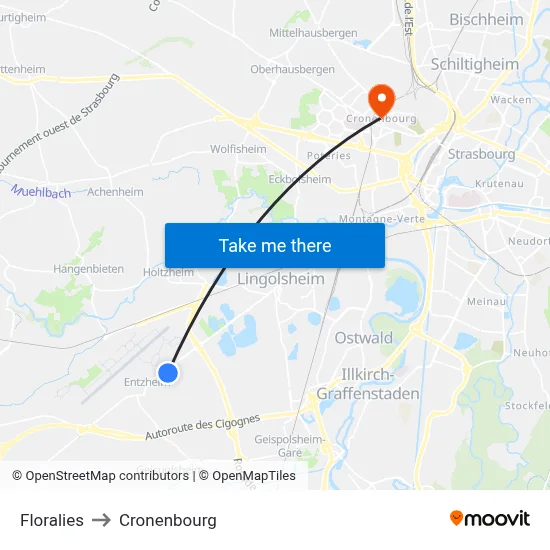 Floralies to Cronenbourg map