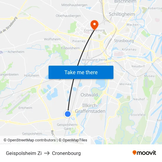 Geispolsheim Zi to Cronenbourg map