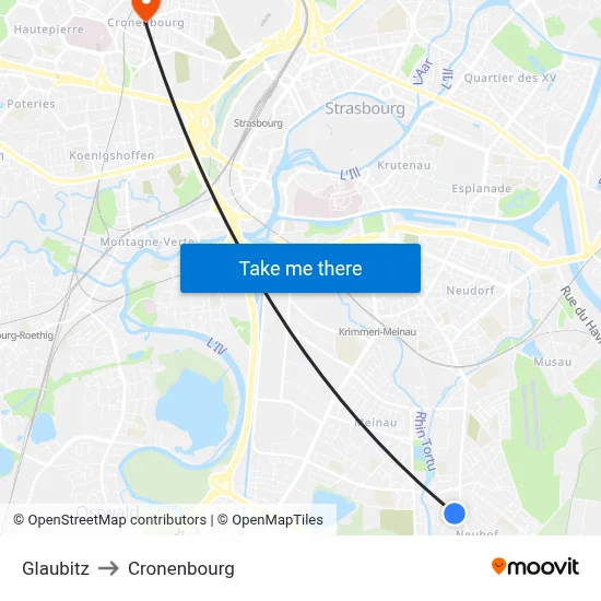 Glaubitz to Cronenbourg map
