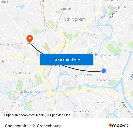 Observatoire to Cronenbourg map