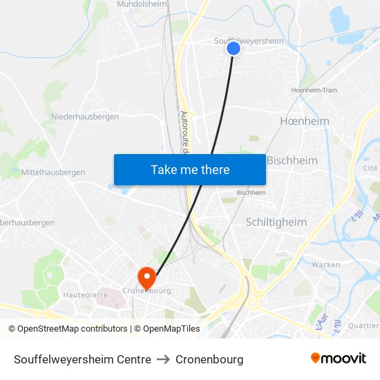 Souffelweyersheim Centre to Cronenbourg map