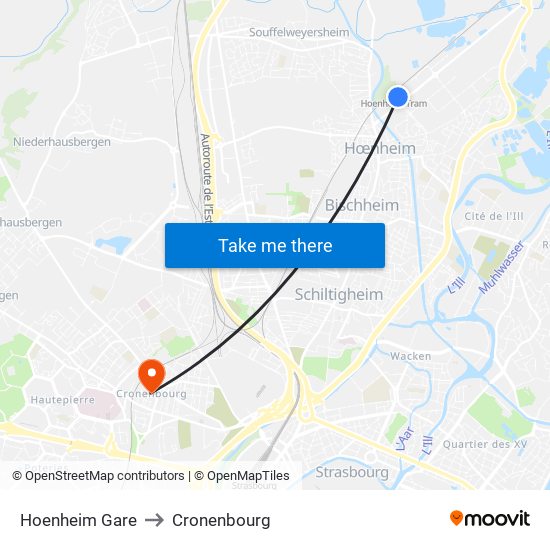 Hoenheim Gare to Cronenbourg map