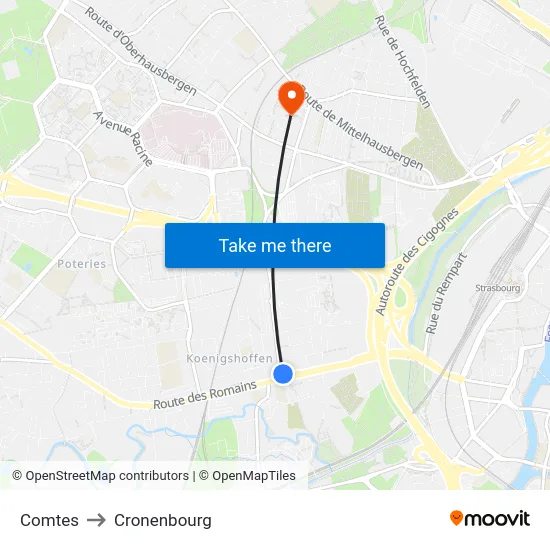 Comtes to Cronenbourg map