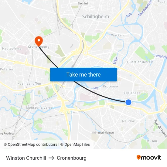 Winston Churchill to Cronenbourg map