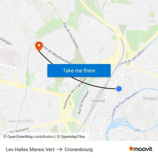 Les Halles Marais Vert to Cronenbourg map