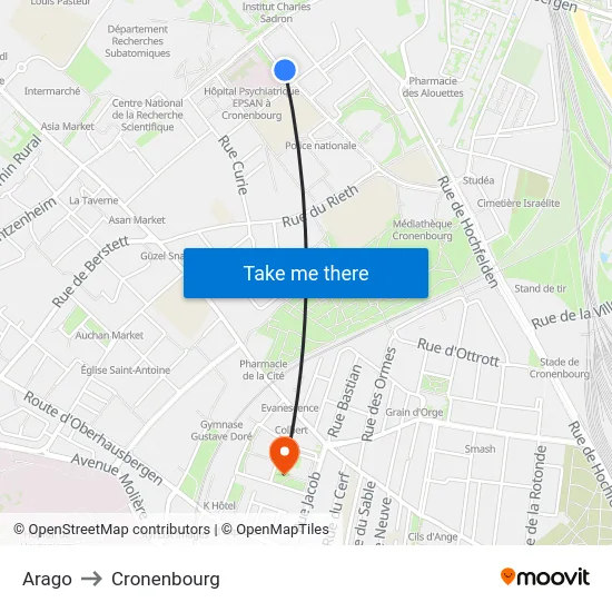 Arago to Cronenbourg map
