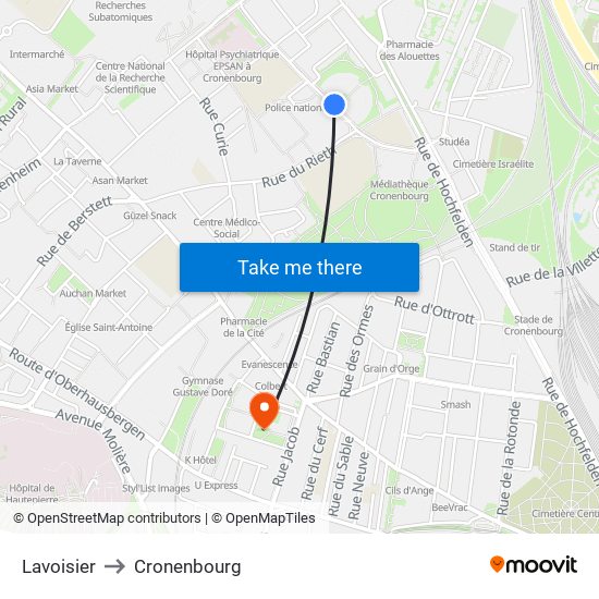 Lavoisier to Cronenbourg map