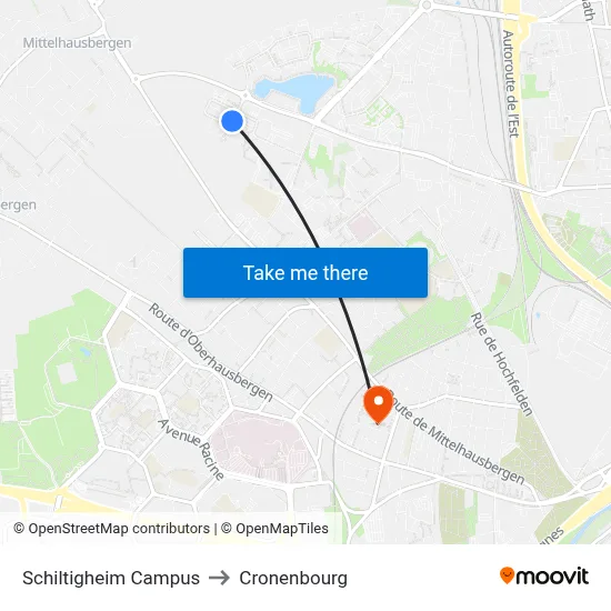 Schiltigheim Campus to Cronenbourg map