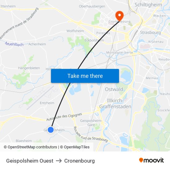 Geispolsheim Ouest to Cronenbourg map