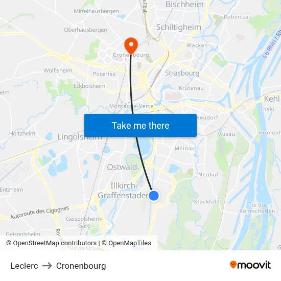 Leclerc to Cronenbourg map