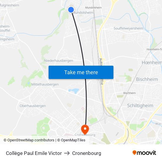 Collège Paul Emile Victor to Cronenbourg map