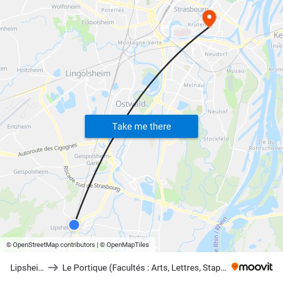 Lipsheim Gare to Le Portique (Facultés : Arts, Lettres, Staps Et Direction Du Numérique) map