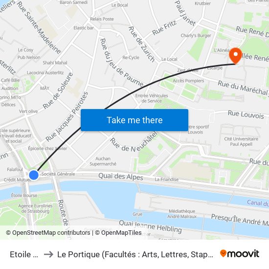 Etoile Bourse to Le Portique (Facultés : Arts, Lettres, Staps Et Direction Du Numérique) map