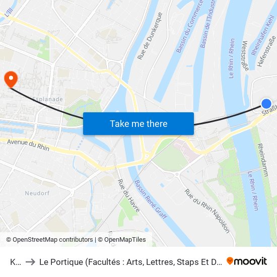 Kehl to Le Portique (Facultés : Arts, Lettres, Staps Et Direction Du Numérique) map