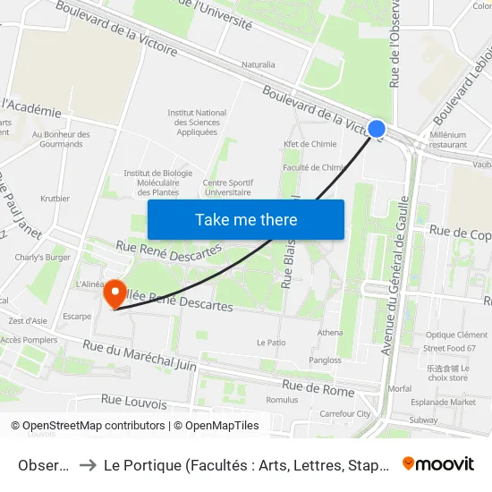 Observatoire to Le Portique (Facultés : Arts, Lettres, Staps Et Direction Du Numérique) map