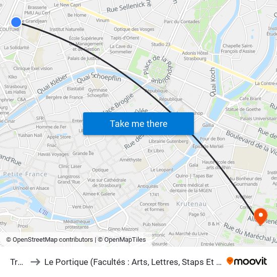 Travail to Le Portique (Facultés : Arts, Lettres, Staps Et Direction Du Numérique) map