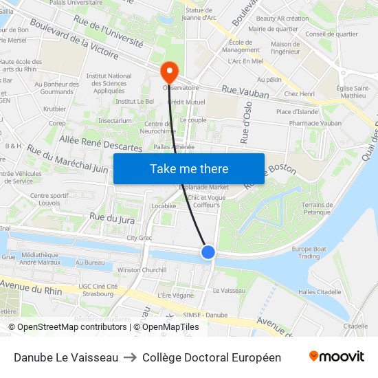 Danube Le Vaisseau to Collège Doctoral Européen map
